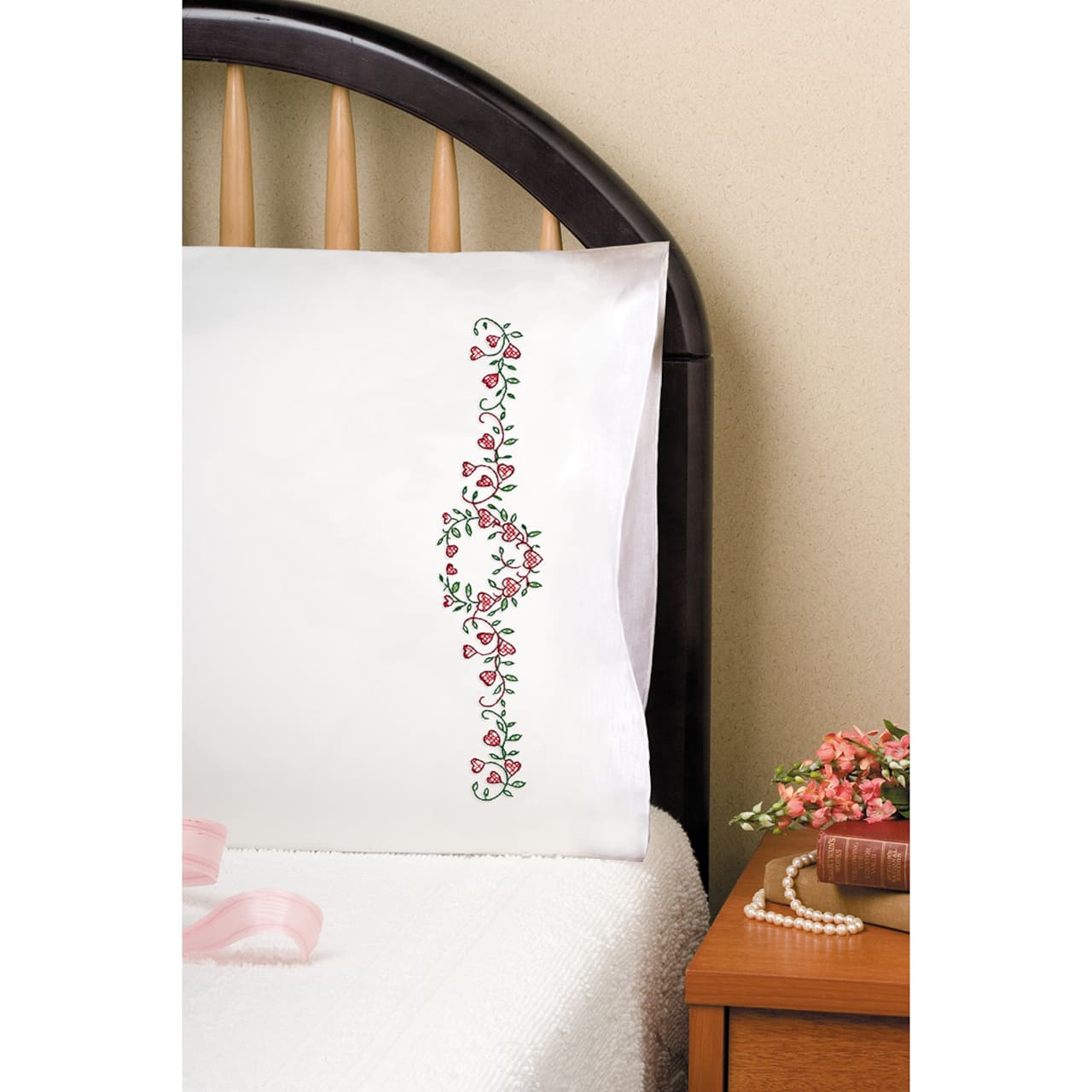Tobin Stamped For Embroidery Heart Vine Pillowcase Set